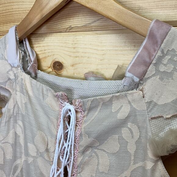 Handmade Prairie Renaissance Peasant Floral Ruffle Lace Tie Back Girls Dress 5/6 - Picture 6 of 9